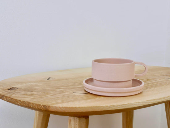 Short Angular Mug and Saucer Coffee Set, Blush