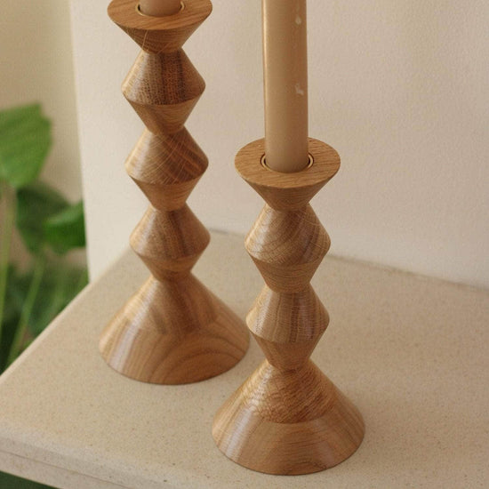 Natural Oak Turned Wooden Candlestick