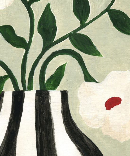 Striped Vase and White Flowers, Giclée Print