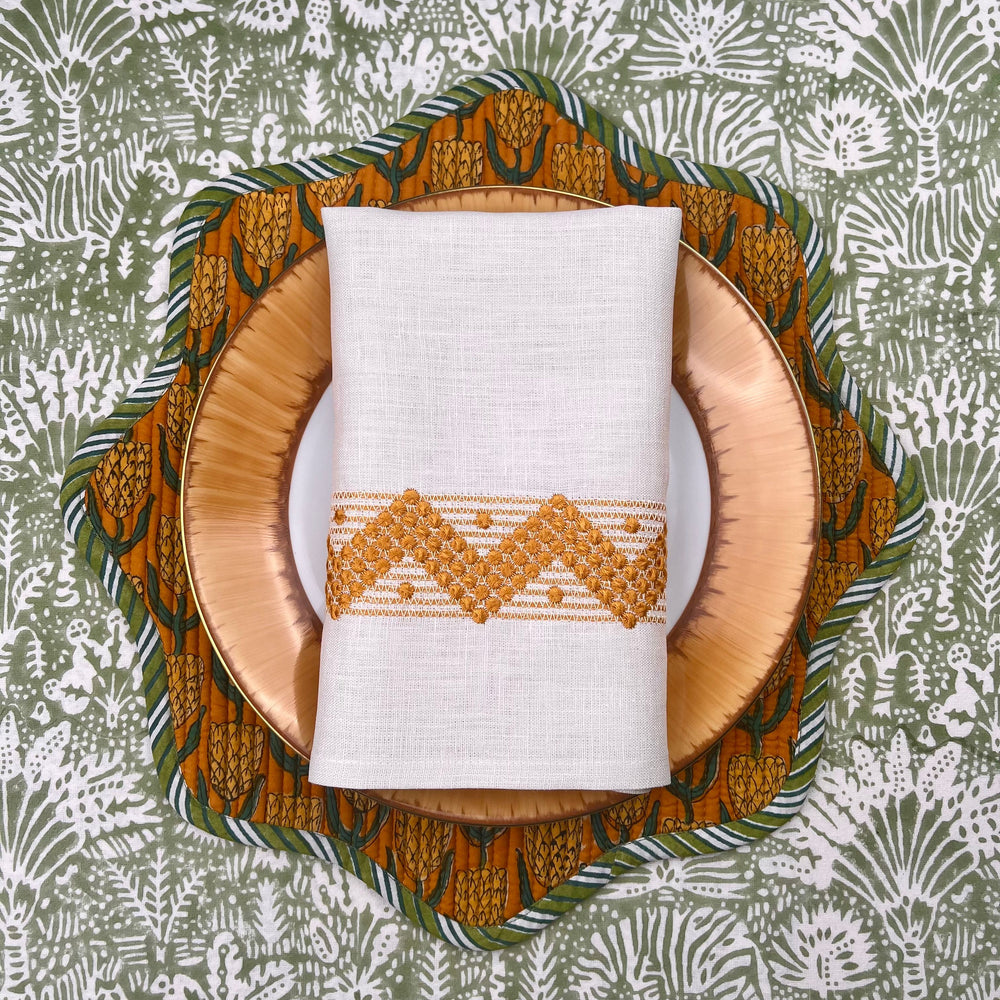 Gift Set: Set of 4 ZigZag Napkins in Mustard & Ivory