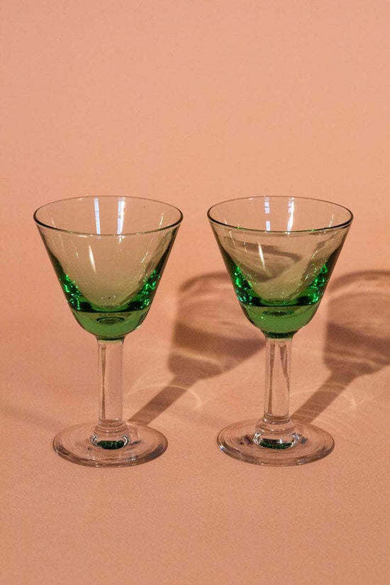 Vintage Green Stemmed Glasses, Set of Four