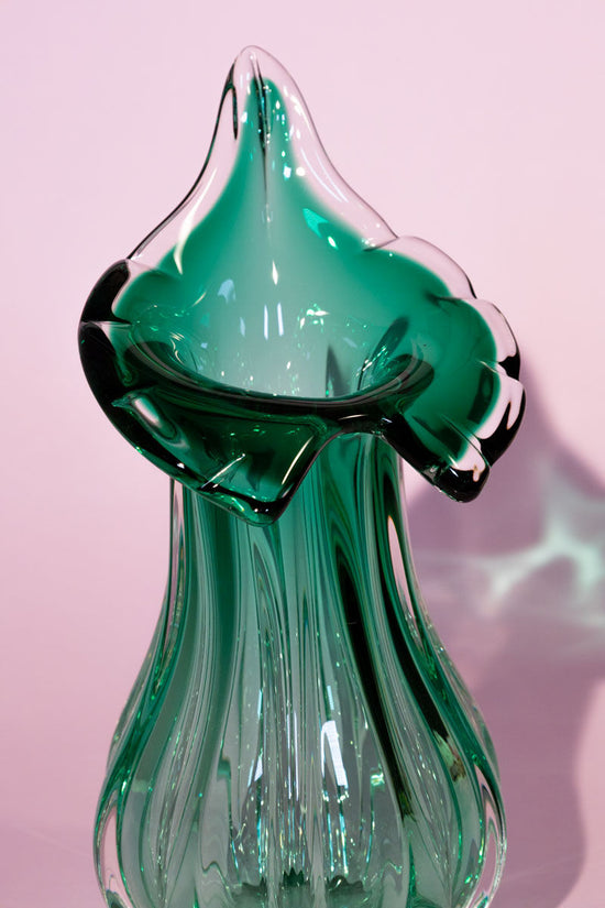 Bohemian Green Glass Vase, Josef Hospodka for Chribska