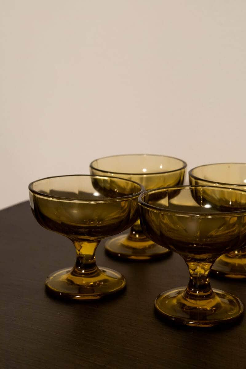 Vintage Amber Glass Dessert Cups Set of Six