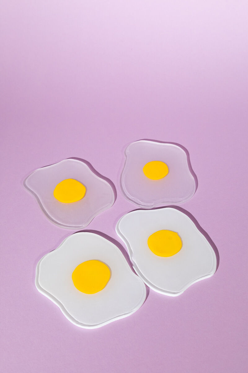 Squiggled Raw to Fried Egg Glass Coaster Set of Four