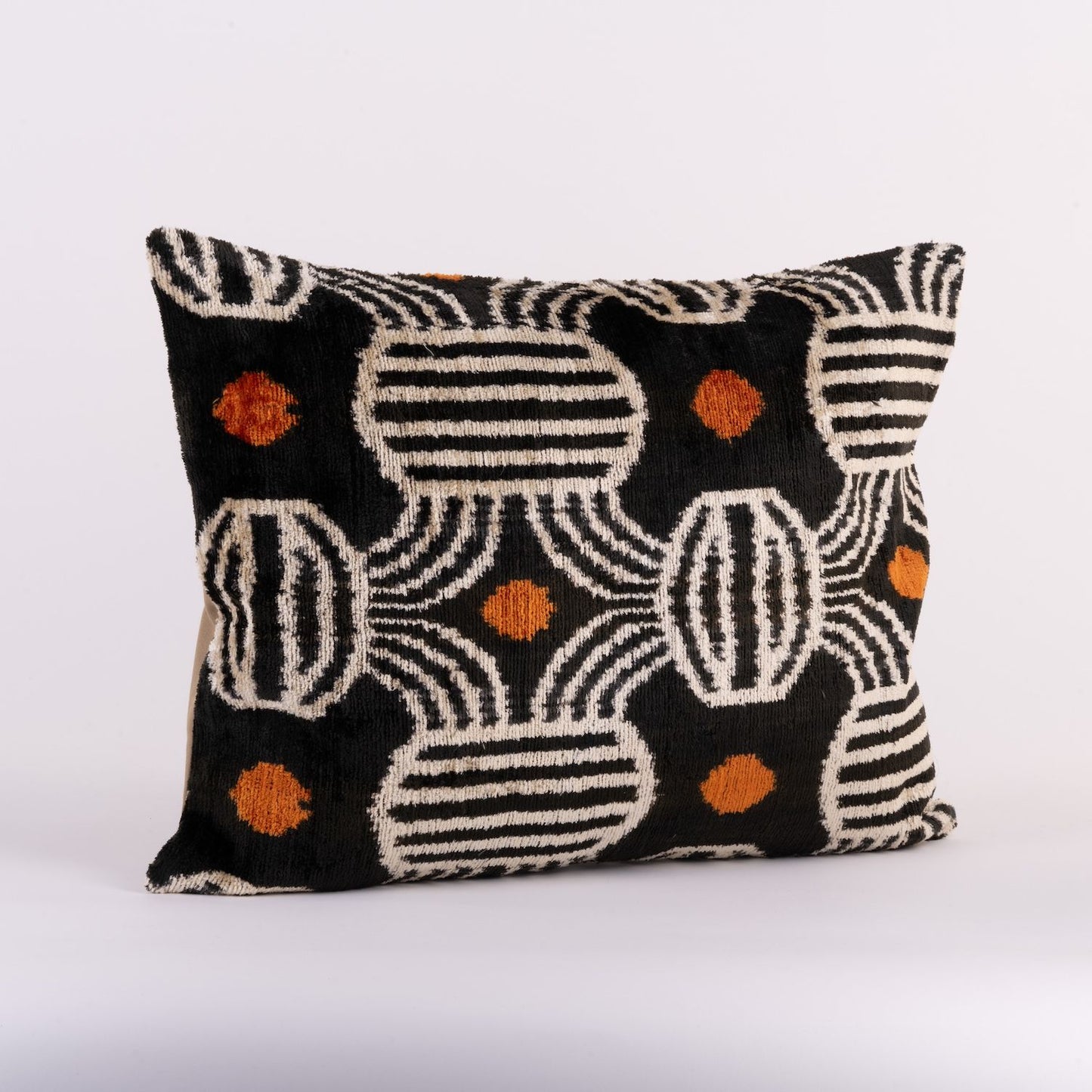 Silk Velvet Ikat Cushion - Black/Orange