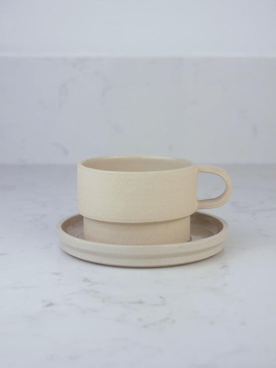 Short Angular Mug and Saucer Coffee Set, Chalk