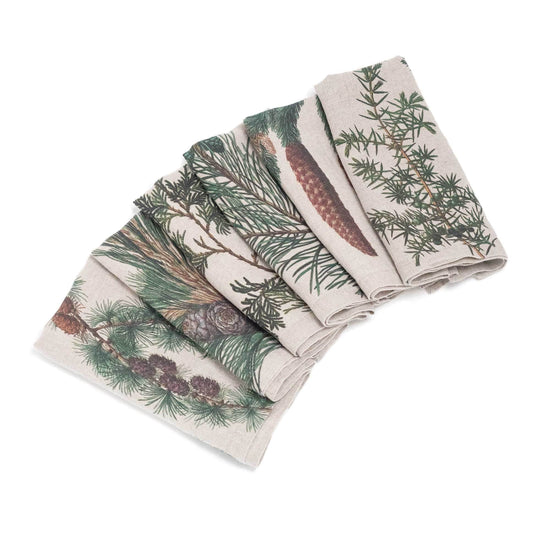 Linen Napkins TREES CONIFERS Set of 6