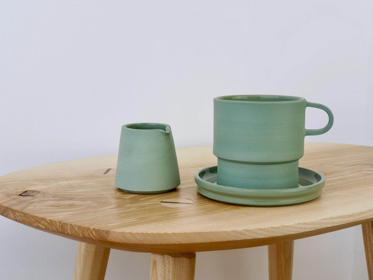 Tall Angular Mug and Saucer Set, Sage