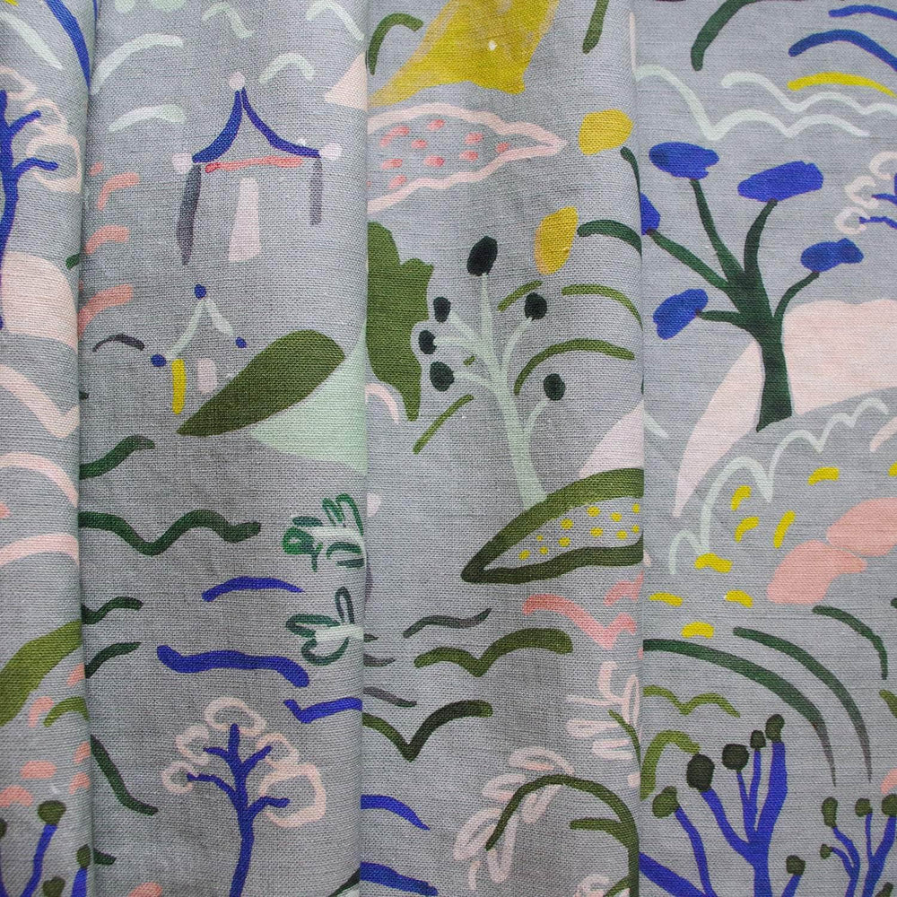 Printed Forest and Hills Fabric - Blue