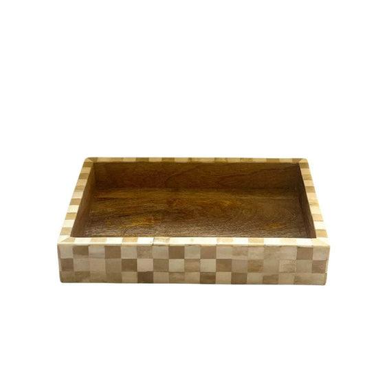 Rectangular Inlay Tray - Small - Beige - Chequered