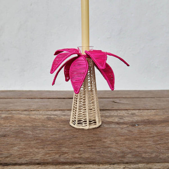 Medium Fuschia Iraca Palm Tree Candleholder