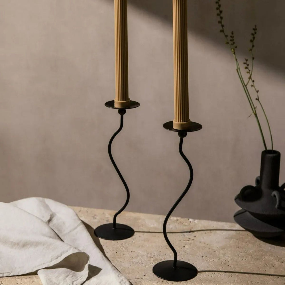 Black Waved Candle Holder Duo