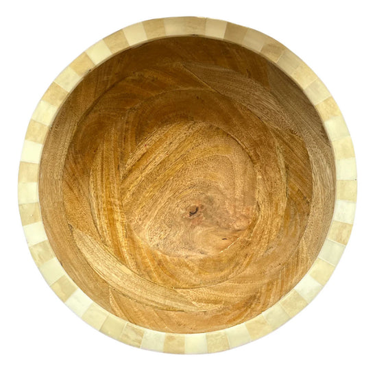 Large Bone Inlay Bowl | Beige & White | Striped