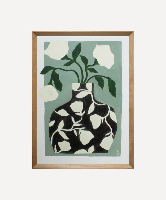 Patterned Vase on Sage, Giclée Print