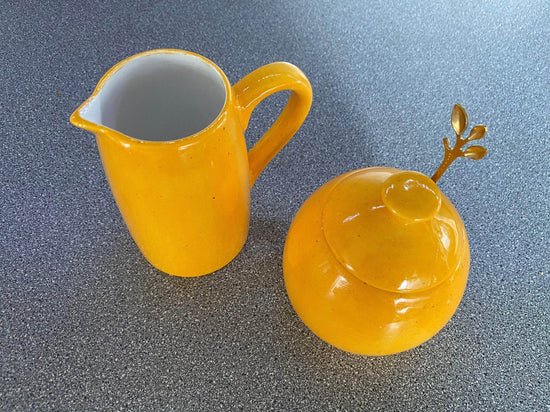 Butter Dish, Sugar Bowl, Spoon Rest and Milk Jug Set - Speckled Yellow