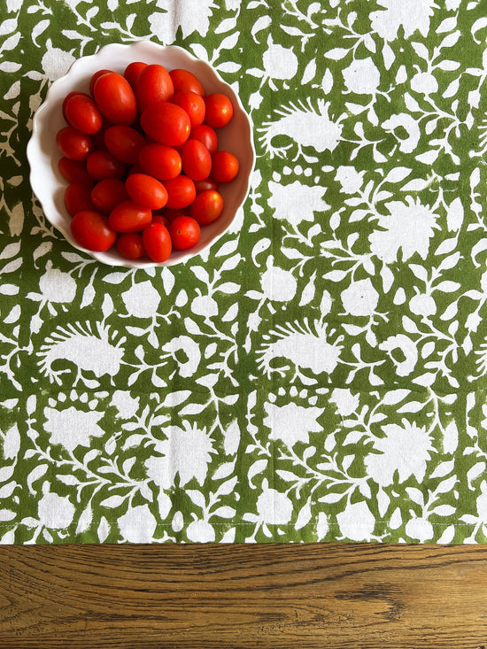 Block Printed Table Runner, Secret Garden