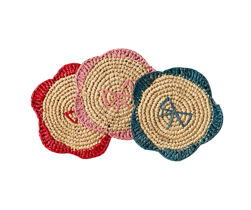 Handwoven Raffia Fringe Coaster Set