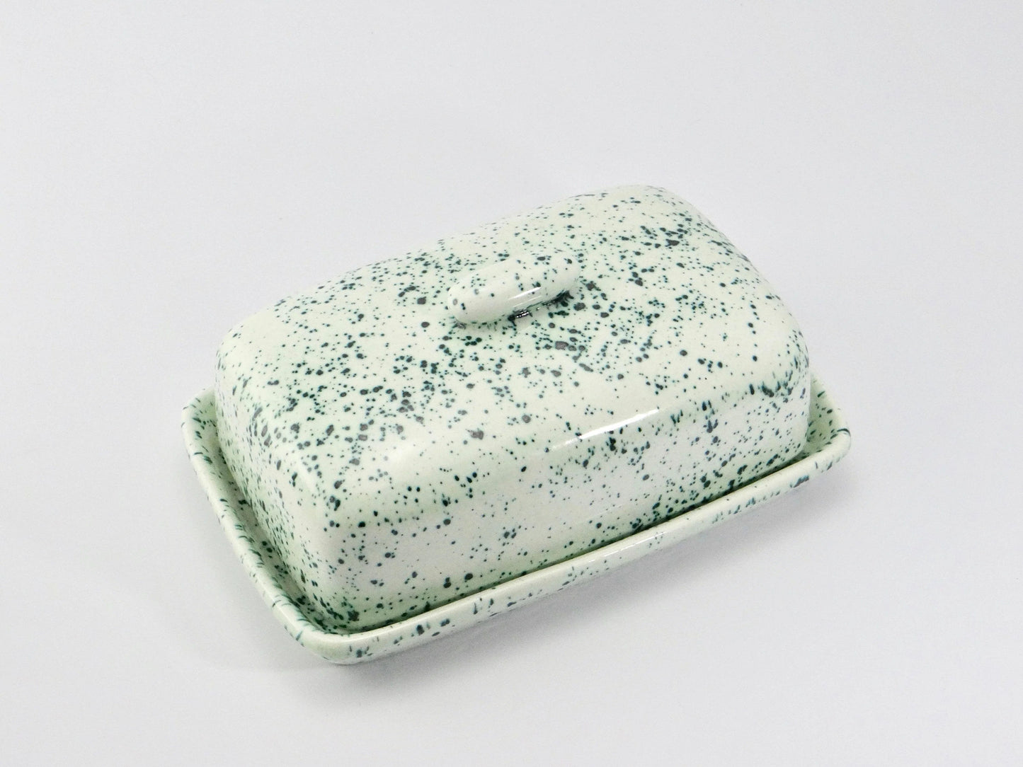 Butter Dish, Speckled Green Glaze