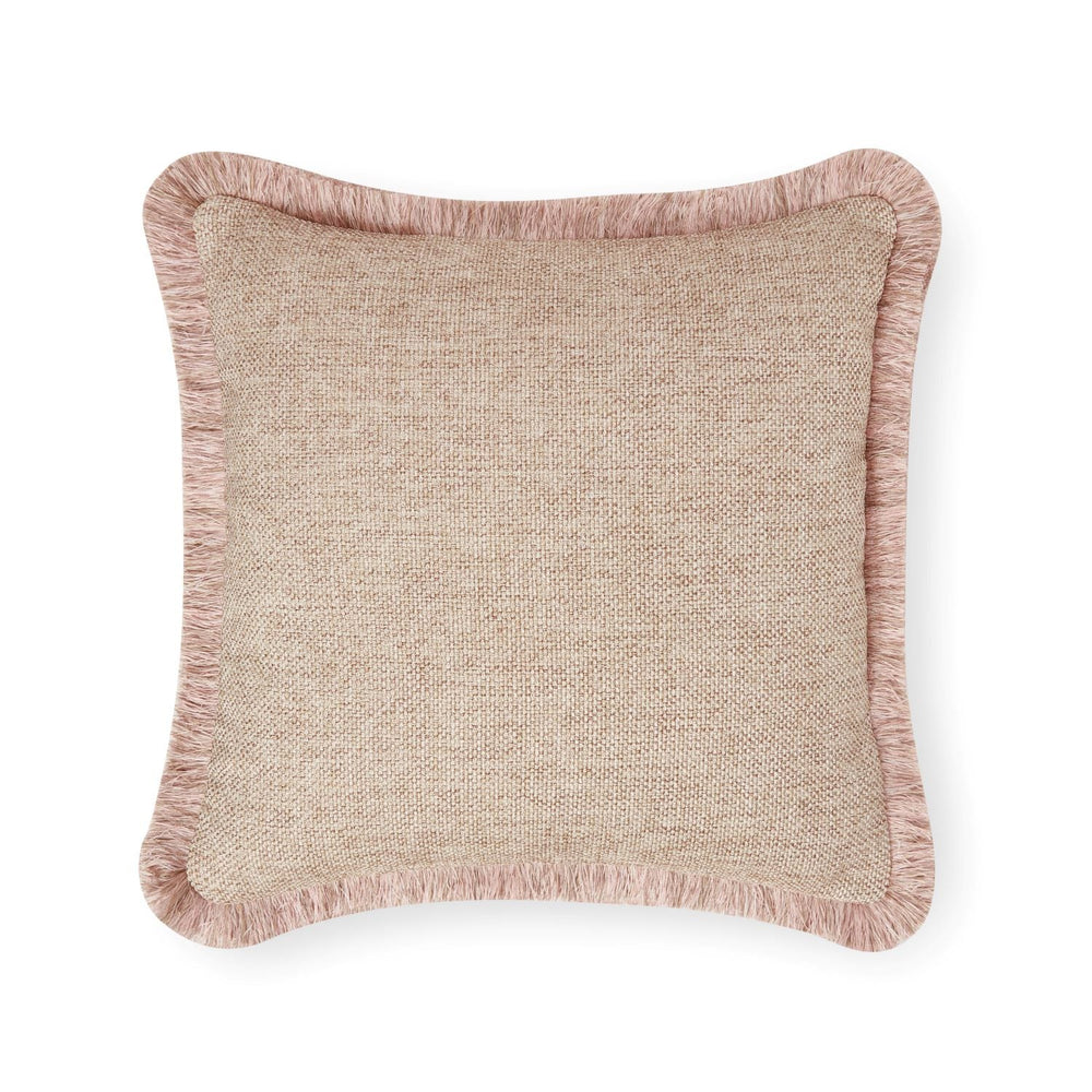 Pillow cover - Quilted Fringe Pillow Cover - Light Beige & Brown, Pink Champagne Fringe