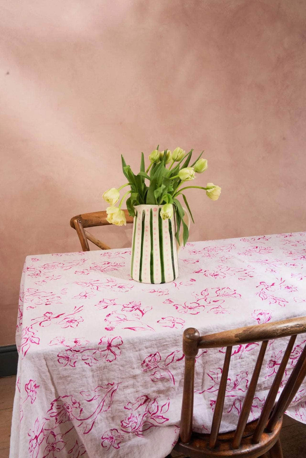 Wild Bloom Pink Linen Tablecloth