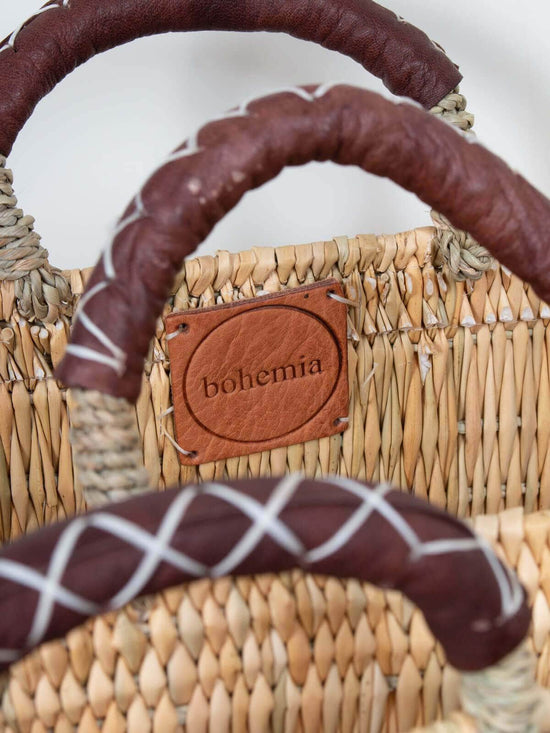 Reed Basket with Leather