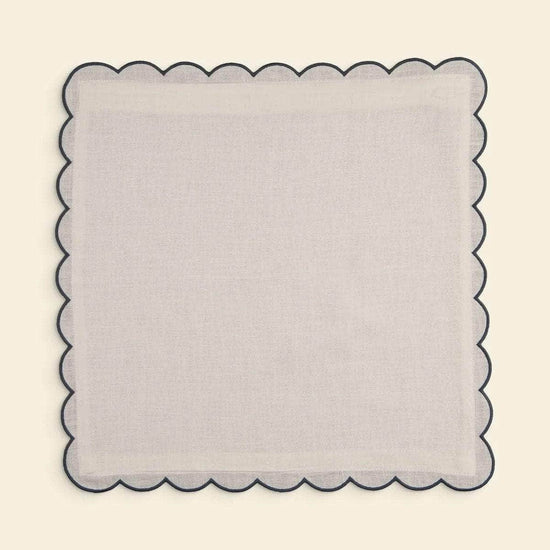 The Slate Blue & White Scalloped Linen Rectangular Cushion