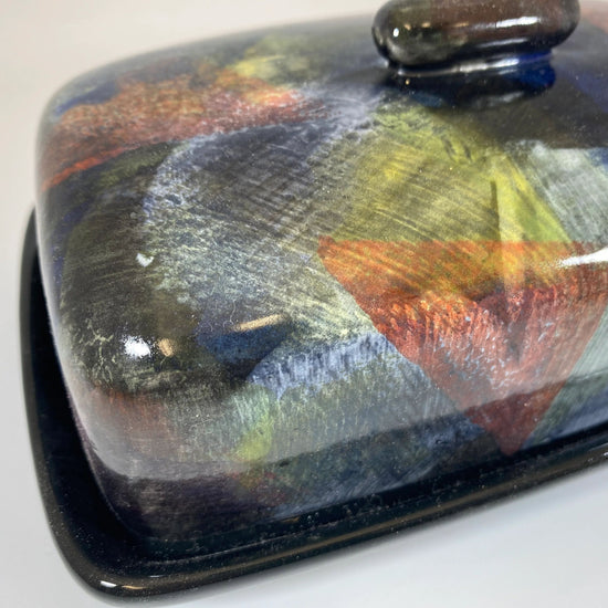 Butter Dish with Abstract Glaze Design