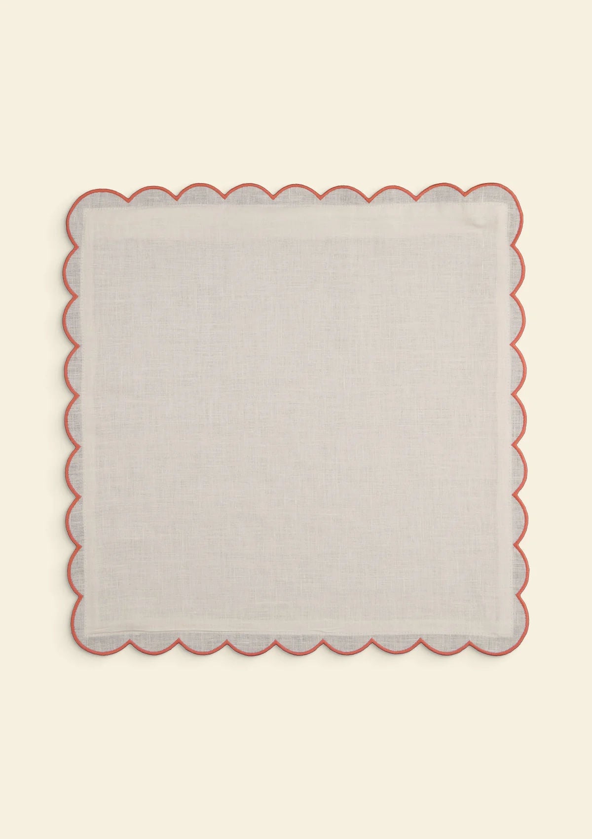 The White & Blushed Pink Scalloped Linen Square Cushion