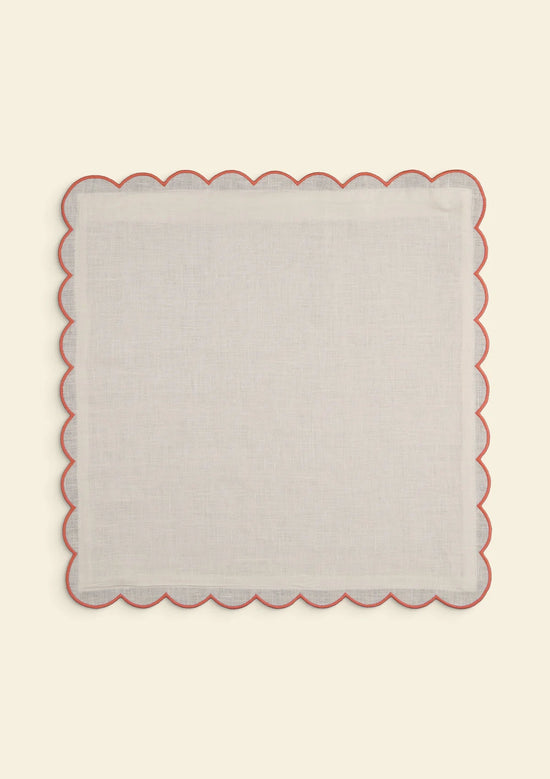 The White & Blushed Pink Scalloped Linen Square Cushion