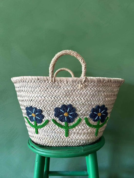 Hand Embroidered Market Basket, Daisy