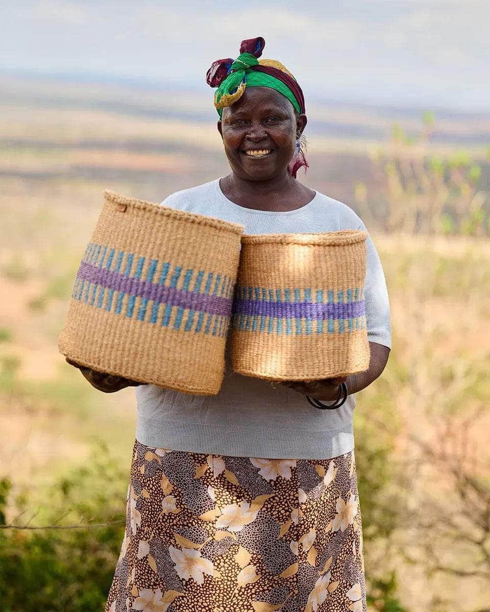 HUDUMA: Purple & Blue Stripe Woven Storage Basket