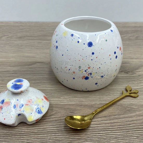 Sugar Bowl with Lid and Spoon in a Celebration Glaze