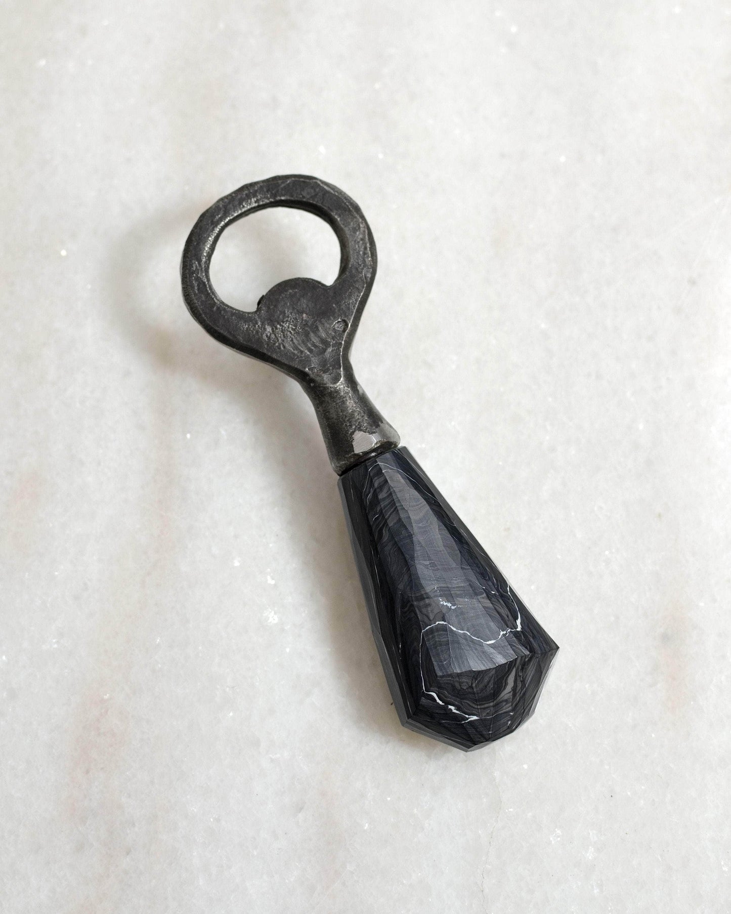 Recycled Plastic & Forged Steel Bottle Opener Black Marble