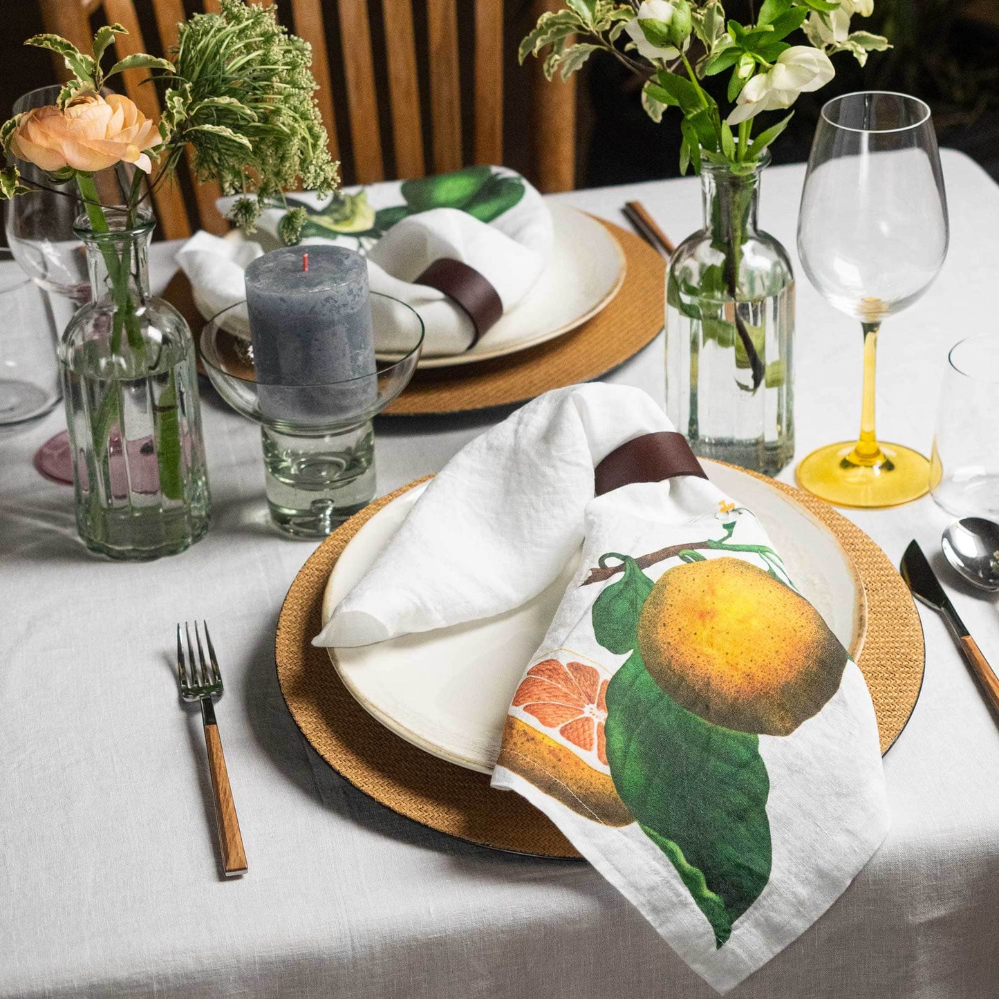 Linen Napkins CITRUSES Set of 6 White