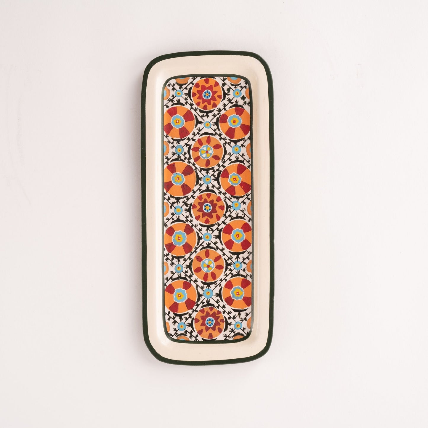 Ikat Hand-Painted Iron Tray - Rectangular White