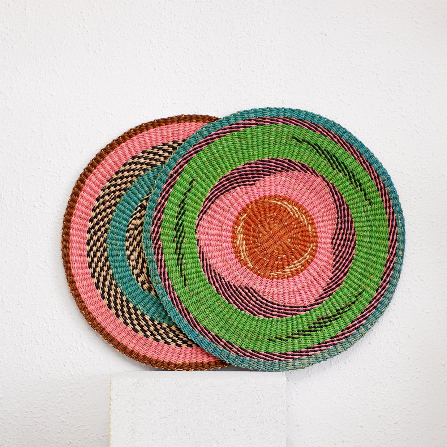 Colourful Placemats from Ghana - Complementary Set of 2 - Pink, Blue & Green