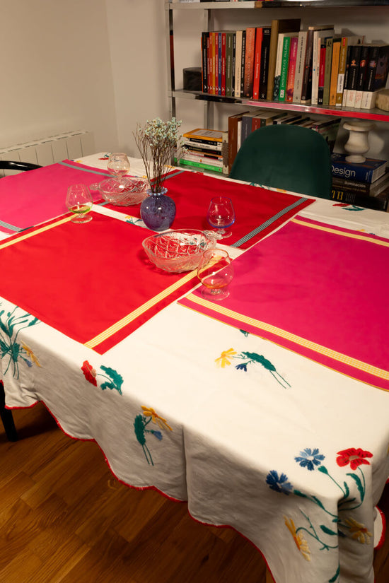 Red Colour Block Handmade Placemats Set of Two