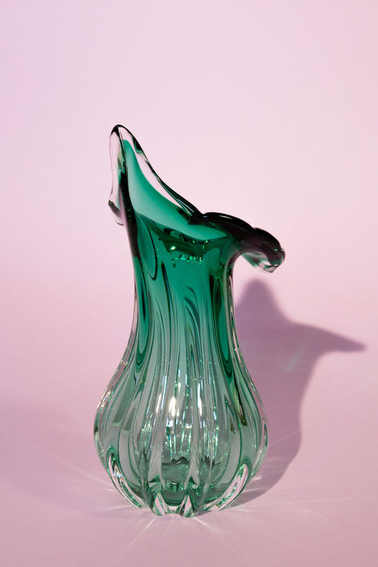 Bohemian Green Glass Vase, Josef Hospodka for Chribska