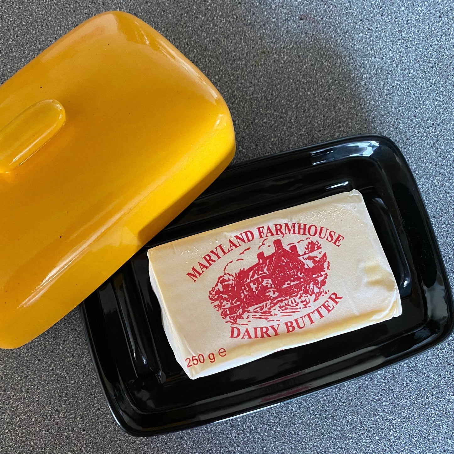 Butter Dish Yellow Lid with Jet Black Dish