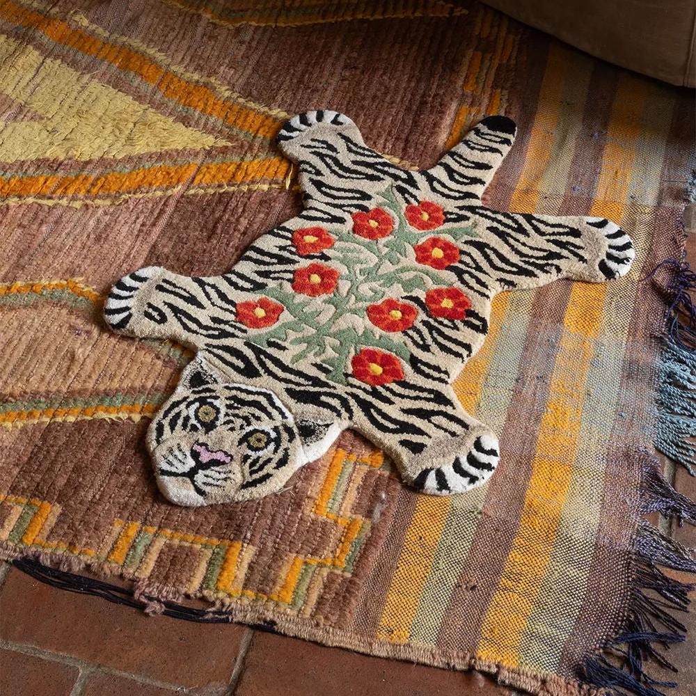 Floral White Tiger Rug Small