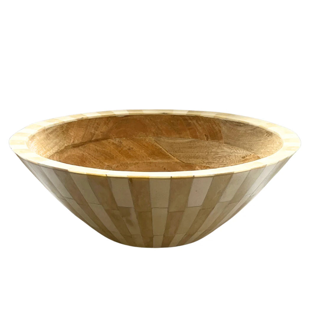 Large Bone Inlay Bowl | Beige & White | Striped