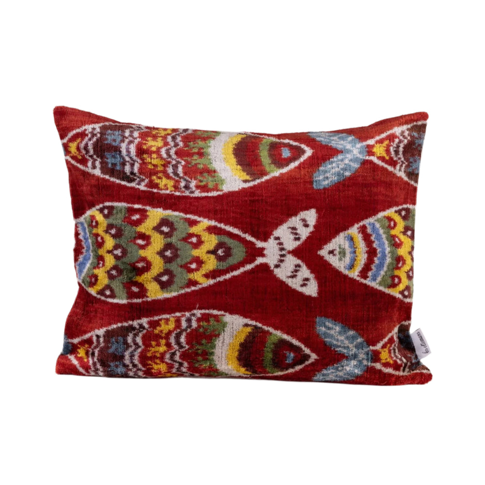 Silk Velvet Ikat Cushion - Coastal