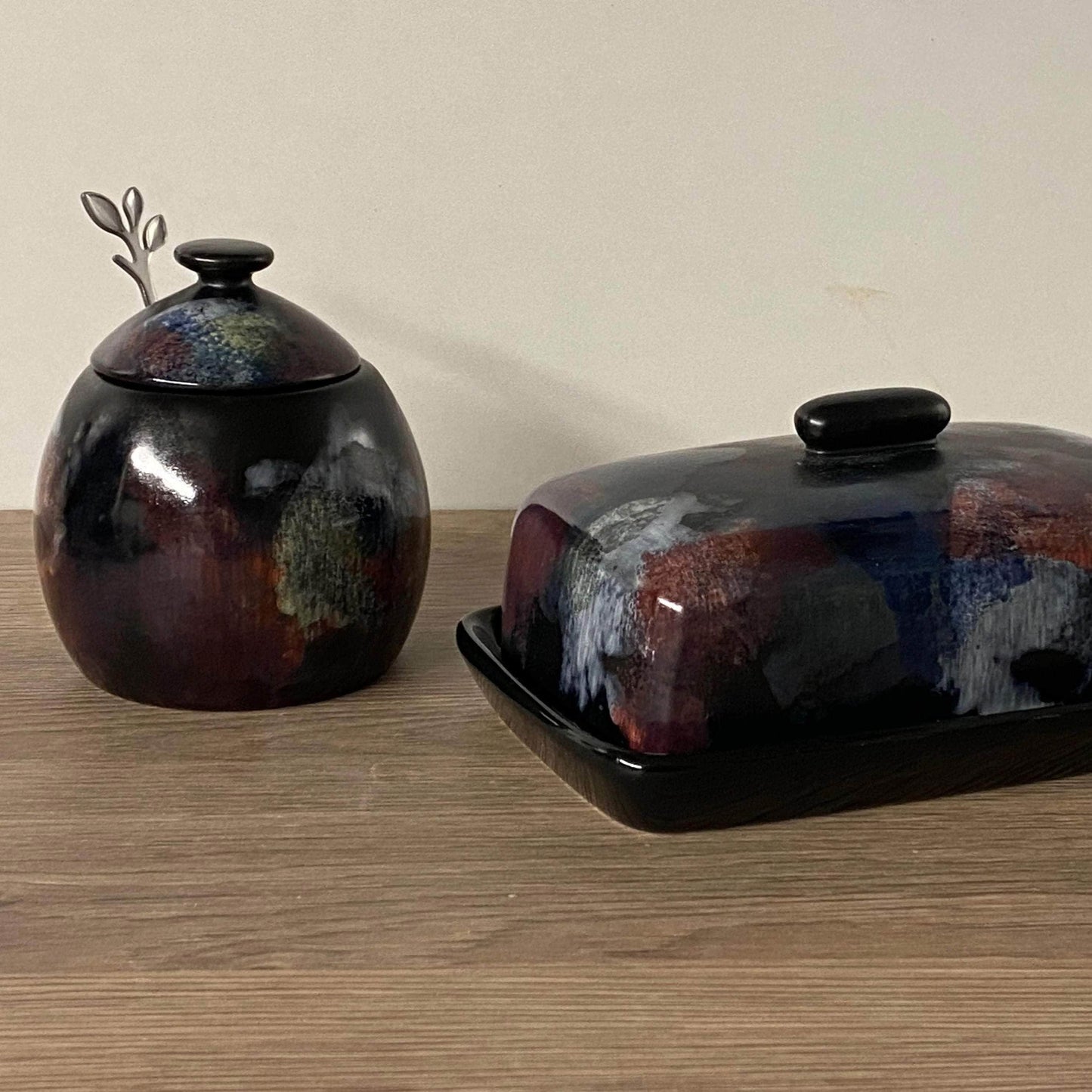 Butter Dish and Sugar Bowl Set - Abstract Glaze