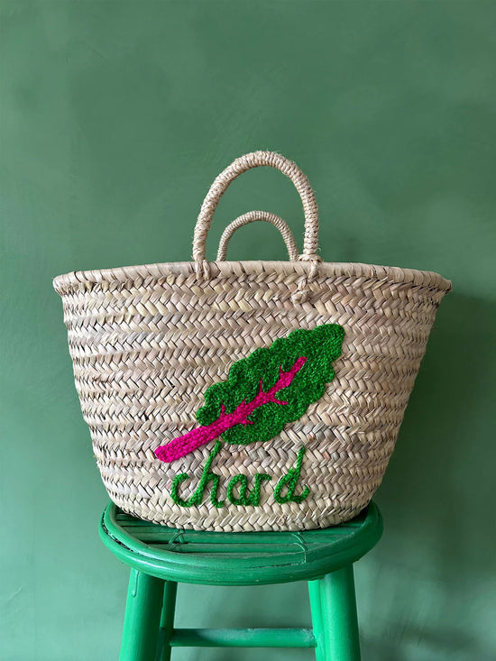 Hand Embroidered Market Basket, Chard