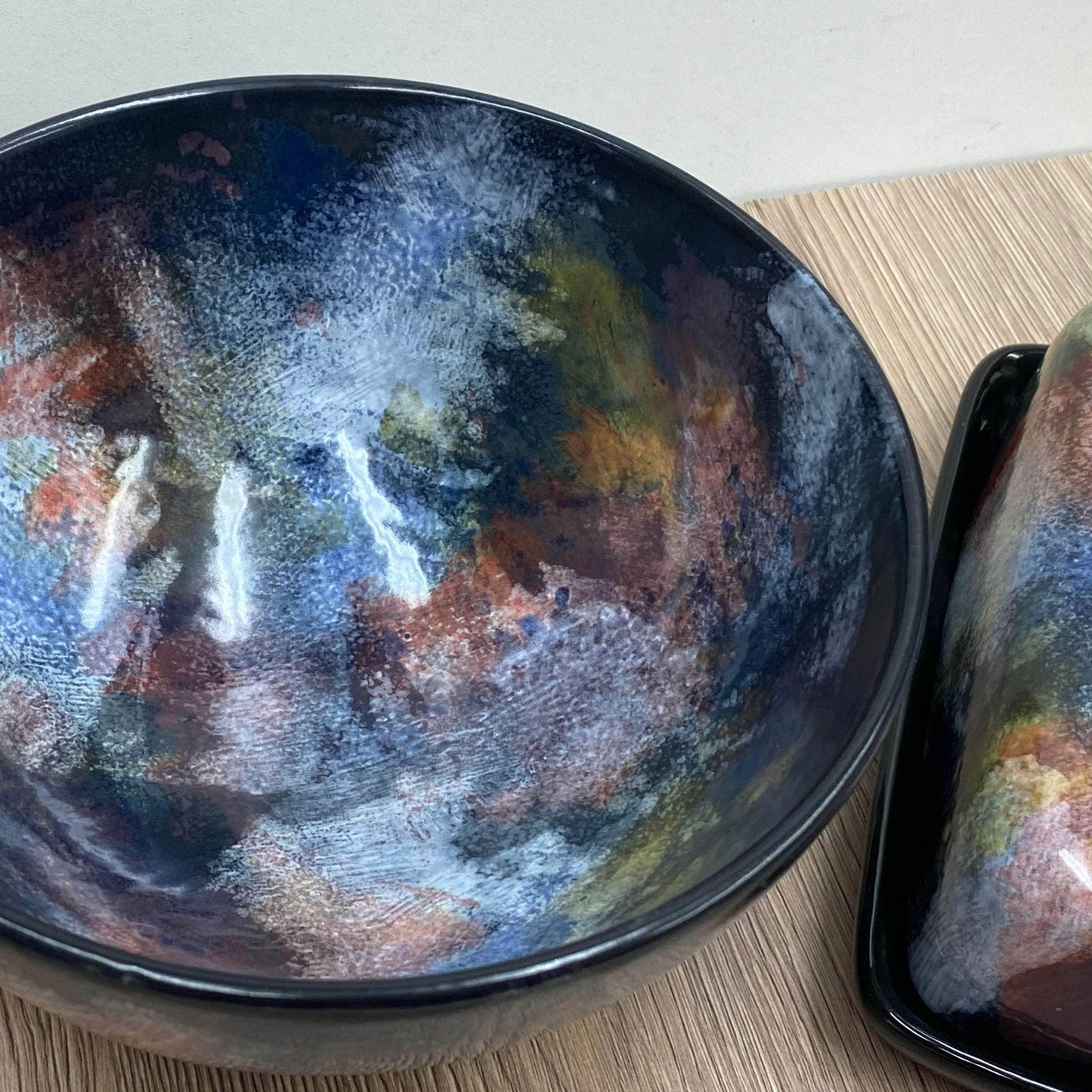 Butter Dish and Fruit Bowl Set - Abstract Glaze