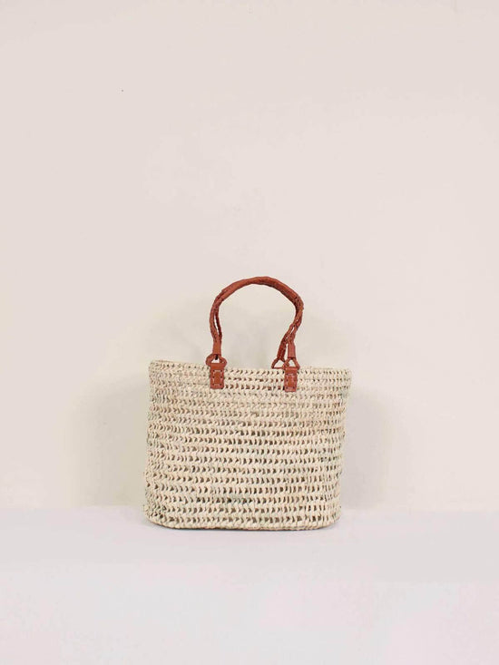 Pleated Leather Handle Basket - Terracotta