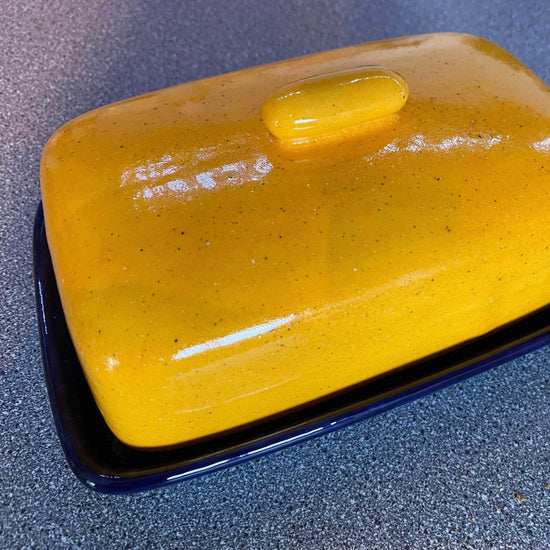 Butter Dish, Sugar Bowl, Spoon Rest and Milk Jug Set - Speckled Yellow