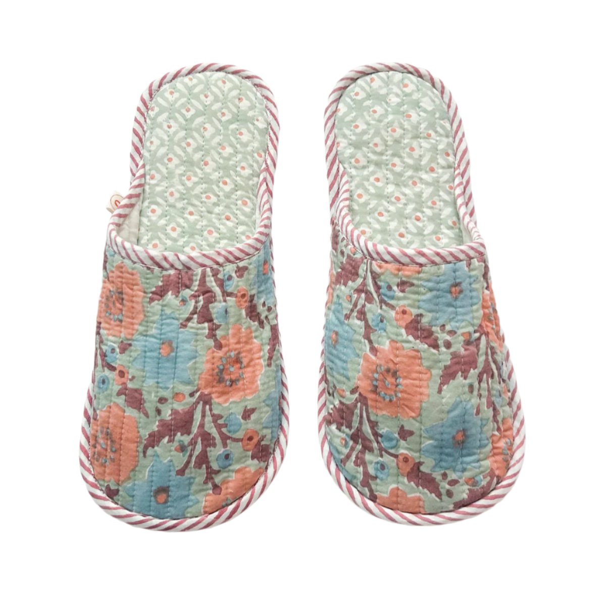 Block Print House Slippers, Duck Egg