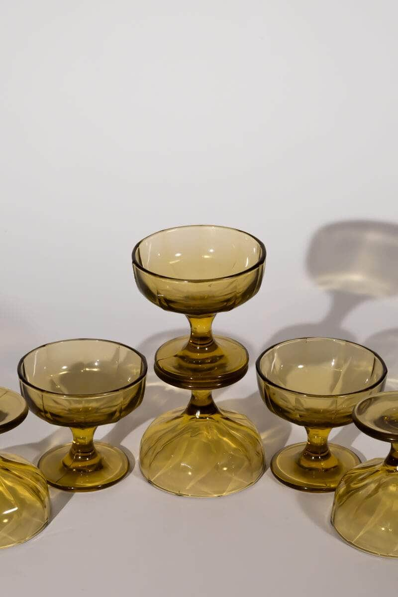 Vintage Amber Glass Dessert Cups Set of Six