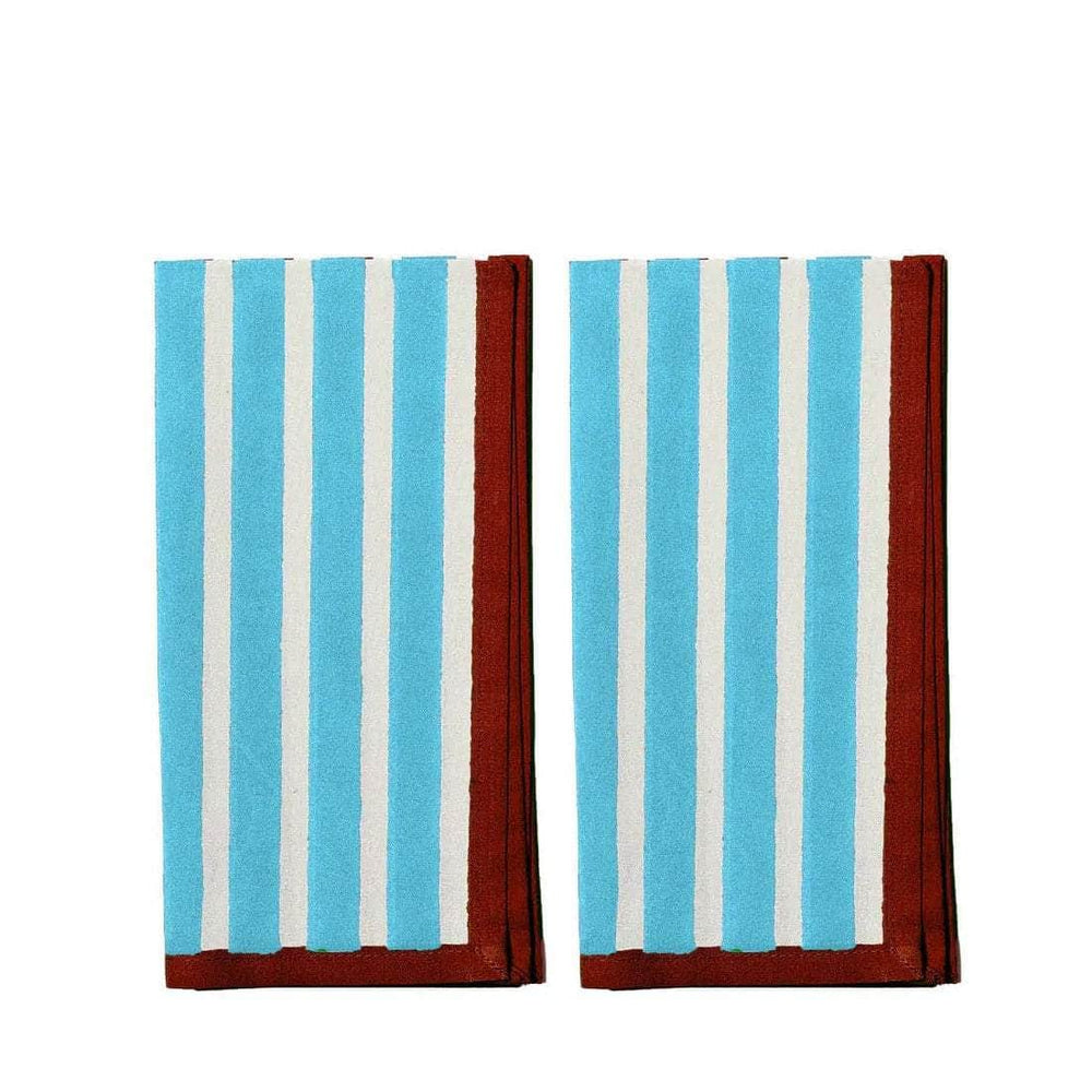 Block Stripe Napkins - Cyan / White